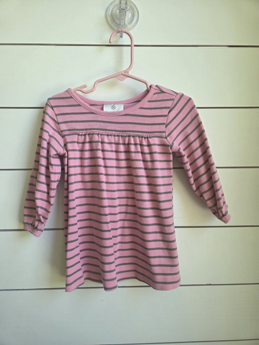 Hanna Andersson Pink and Gray Striped Long-Sleeve Dress